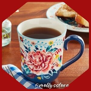 🩷 New The Pioneer Woman Keepsake Floral Stoneware Mug, 18 Ounces, Blue & Red